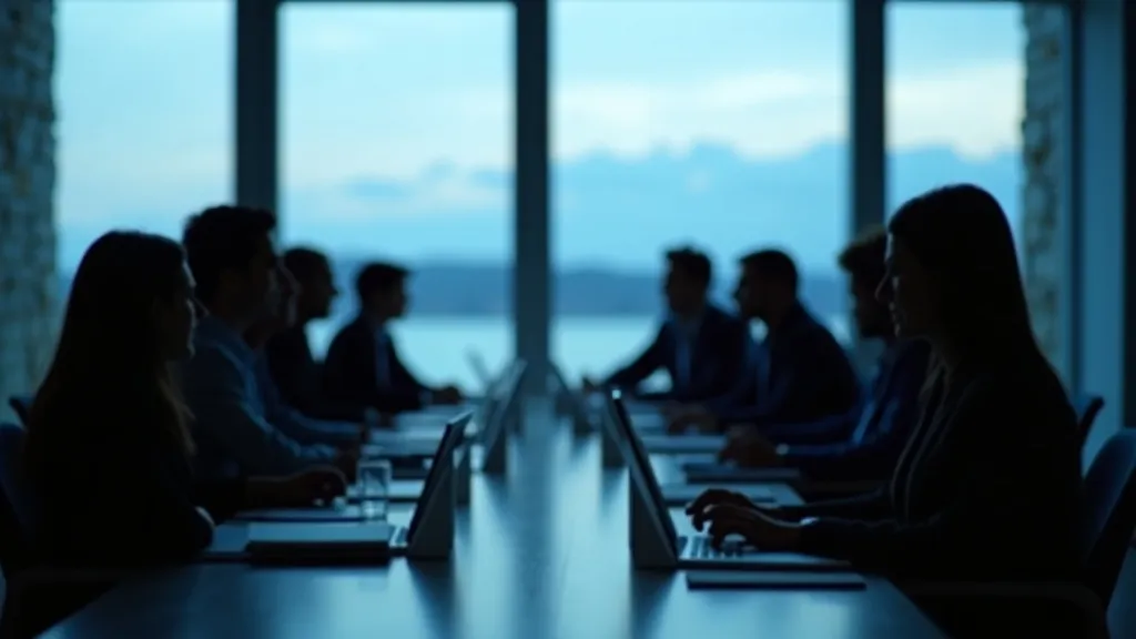 A board meeting in an Isle of Man office overlooking the coast