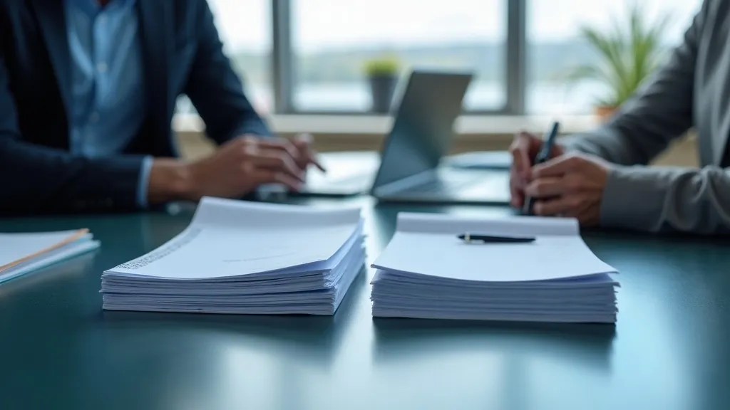 Two stacks of documents placed side by side for comparison on a desk