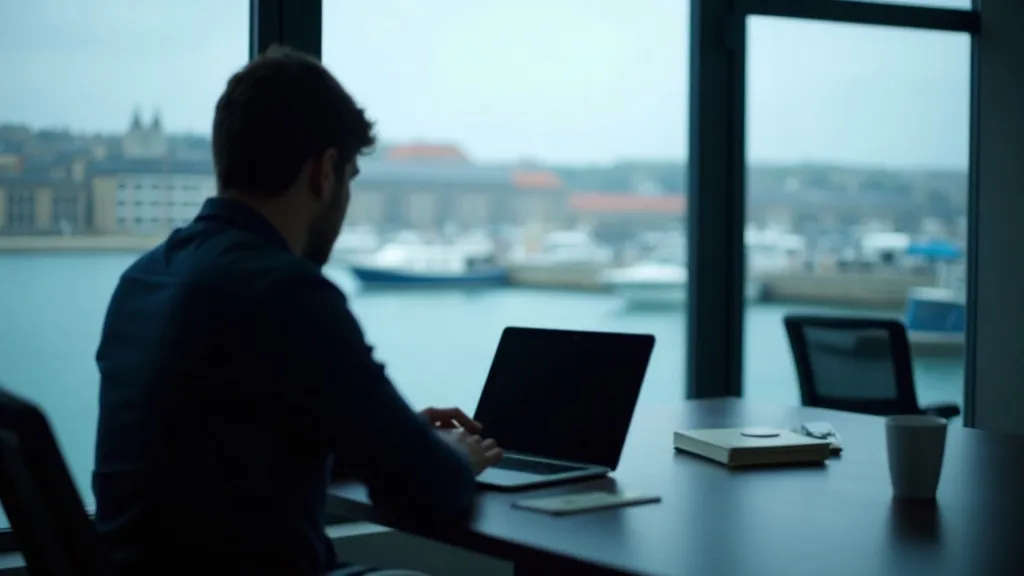 A team member working securely at a laptop