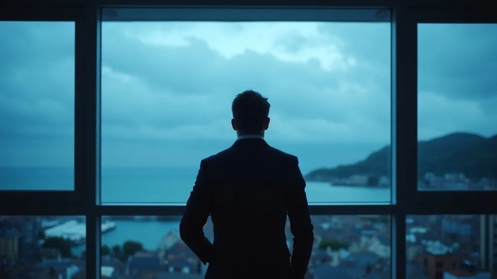 A person looking out over the Isle of Man coast under changing skies