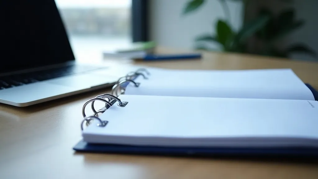 An open ring binder and a laptop on a desk, representing a documented, evidence-based risk assessment