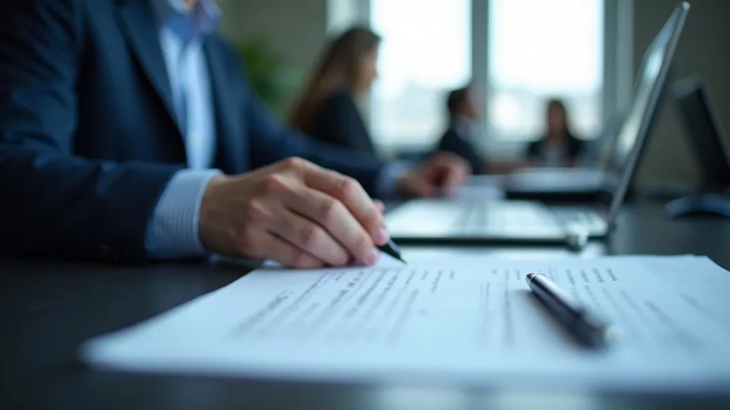 A board member reviewing a governance document at a meeting
