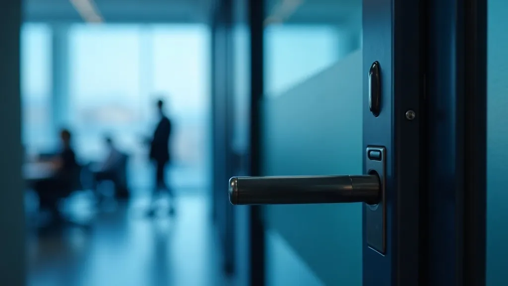 A secure office door, representing access control review
